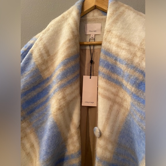 CINQ A SEPT
Lita Plaid Shawl-Collar Fringe Coat - Picture 7 of 9